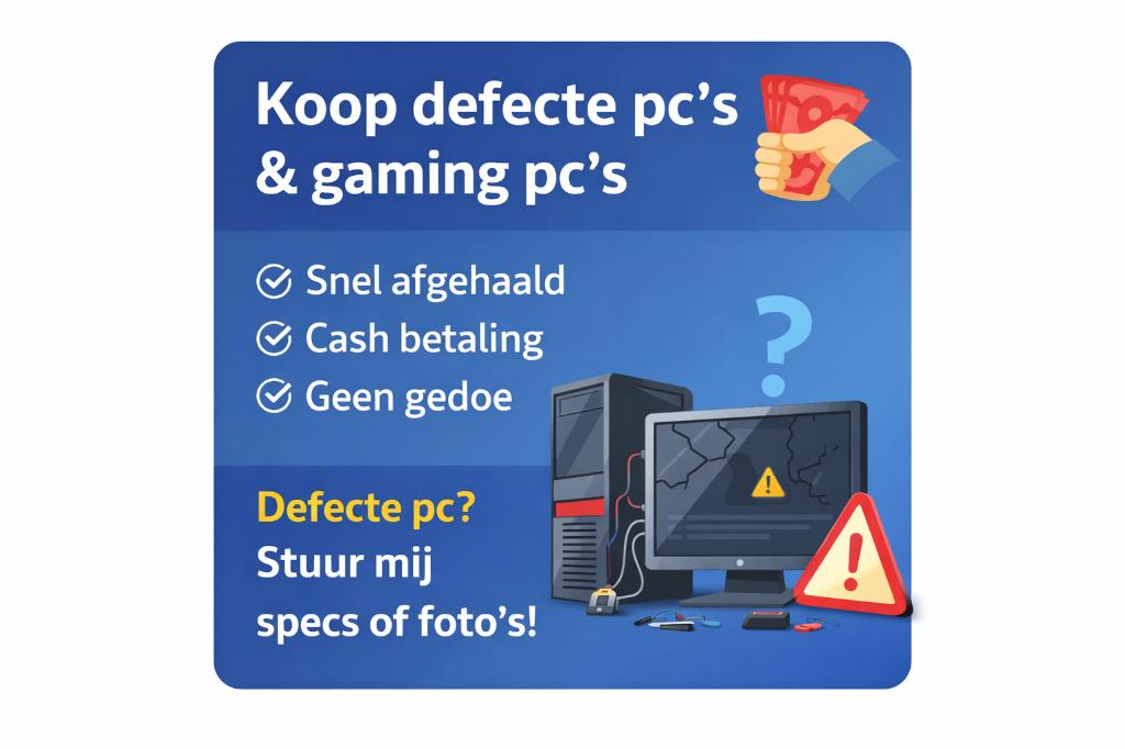 Ik koop defecte computers gaming pcs laptops - snel betaald, Computers en Software, Desktop Pc's, 64 GB of meer, Virtual Reality