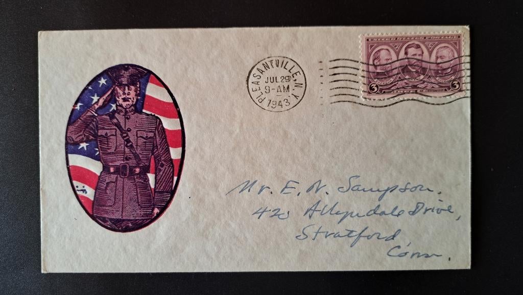 WWII Cover enveloppe courrier patriotique US ARMY 1943, Collections, Enlèvement ou Envoi