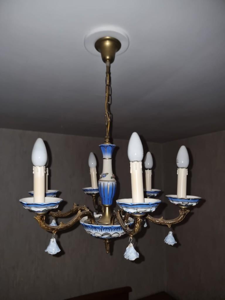 Vintage kroonluchter met blauw delft, Ophalen