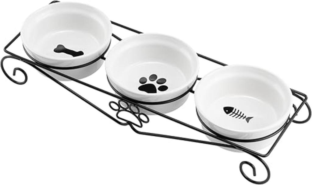 Drievoudige kom voor katten en honden | keramische kom