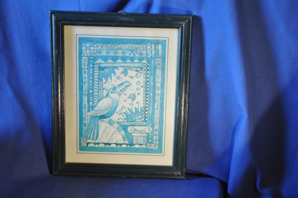 cadre a suspendre tour bois bleu chroma oiseau bleu, Enlèvement ou Envoi, Comme neuf, Bois