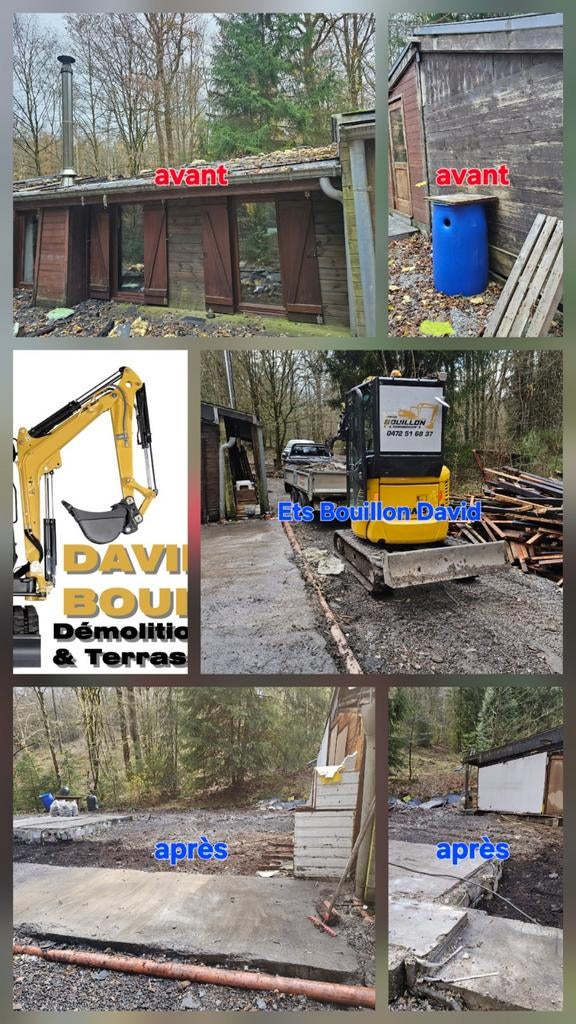 Démolition, terrassement, fourniture de gravier, ect..