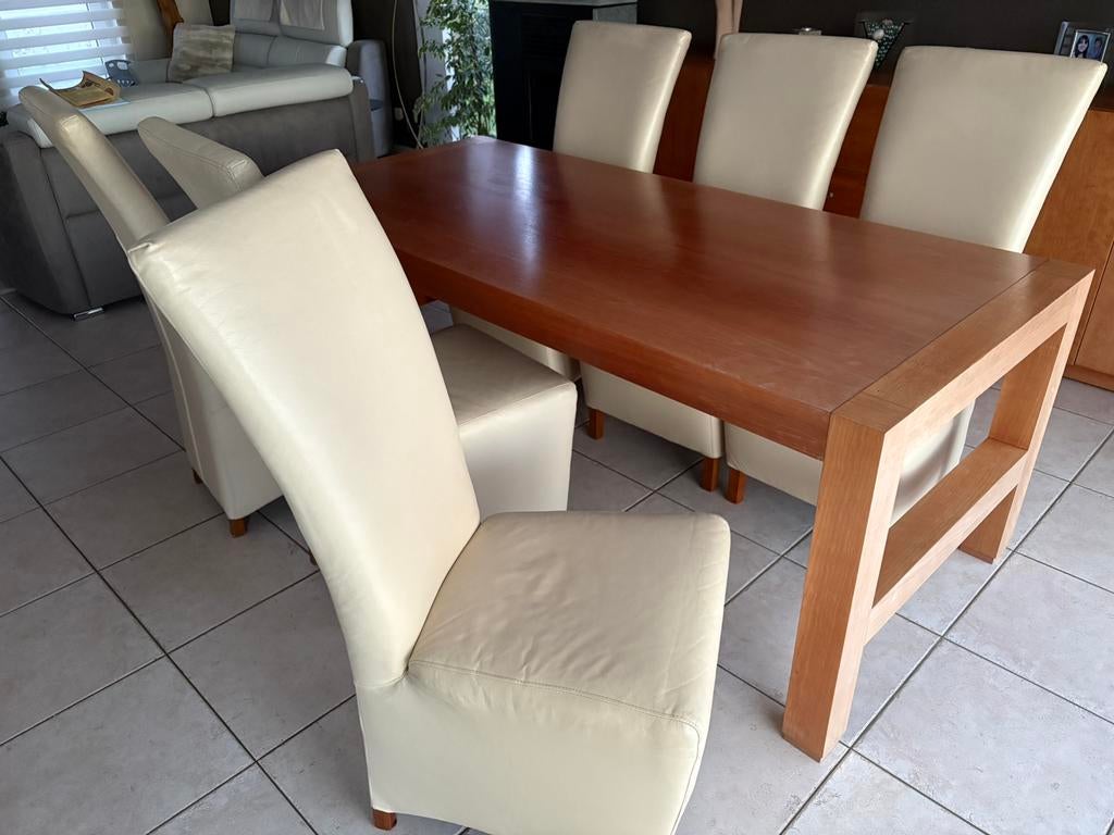 Table bois massif de 2m sur 90cm brun claire +6 chaises, Enlèvement, Comme neuf, Brun, Bois