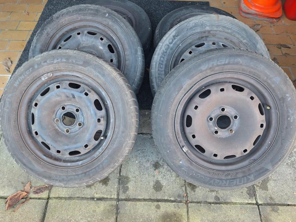 Lot 6 jantes 5x100 + enjoliveurs Vw., Enlèvement, Jante(s)