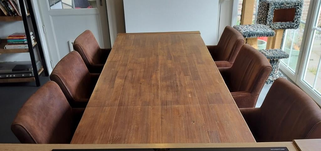 Mooie set van 6 Cognac Armstoelen, Ophalen, Leer