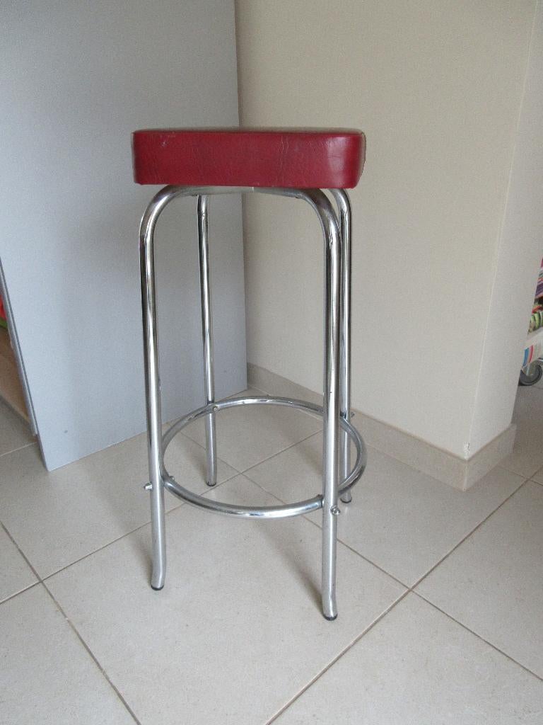 Vintage tabouret kruk barkruk inox en simili leder bordeaux, Ophalen