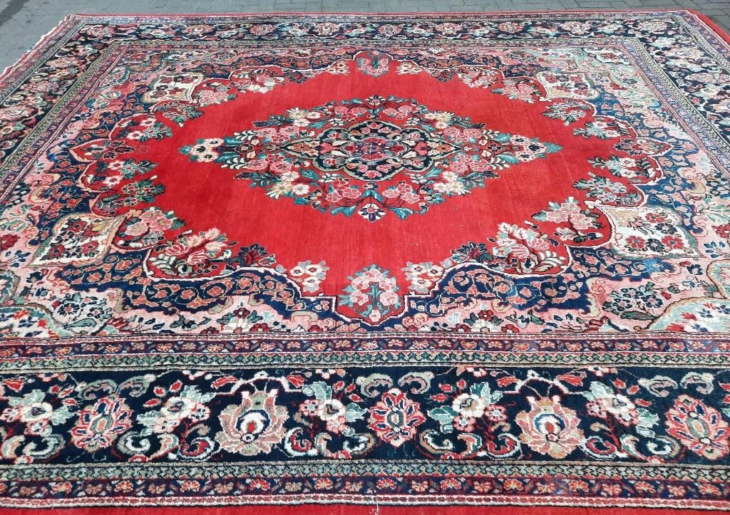 Groot Vintage handgeknoopt tapijt 420x330 (Sarough)Uit Iran, Ophalen
