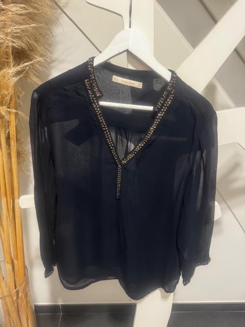 donkerblauwe bloes Zara met lovertjes maat S, Zara, Ophalen of Verzenden, Zo goed als nieuw, Maat 36 (S)