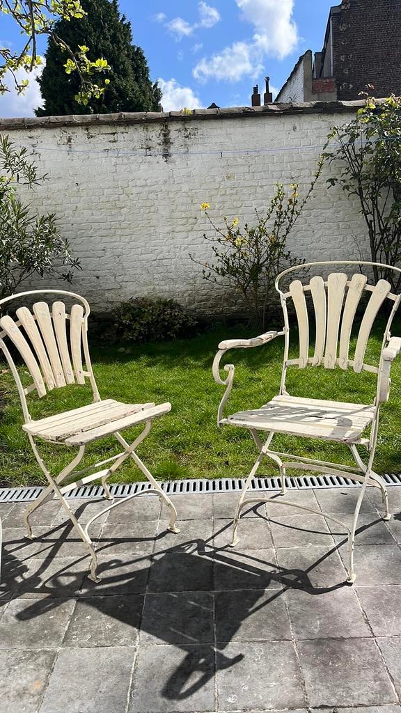 4 Chaises de jardin  bois et fer forgé 1900 art nouveau, Jardin & Terrasse, Enlèvement, Utilisé, Métal, Pliant