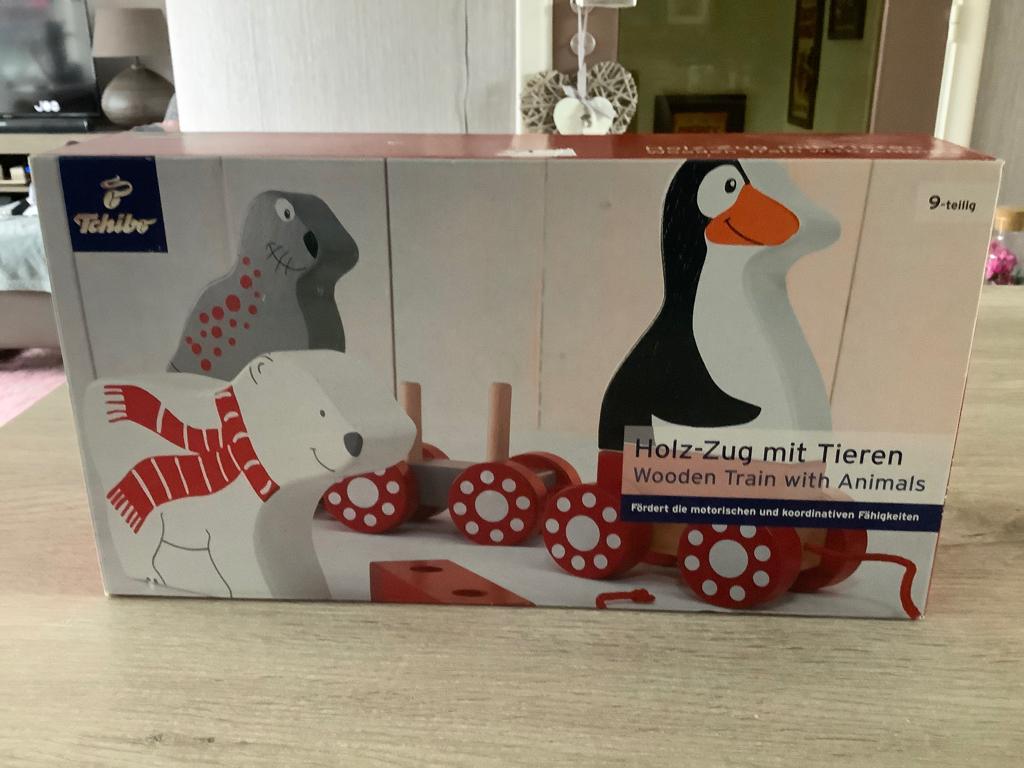 Train de zoo en bois (Nouveau) (17x34 cm), Enlèvement ou Envoi, Neuf, Jouet à Pousser ou Tirer