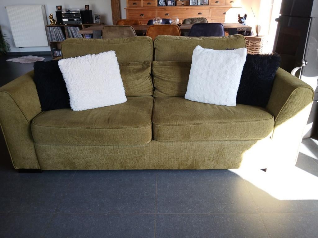 Stoffen salon kaki groen in zeer goede staat., Huis en Inrichting, Zetels | Zetels, Ophalen, Stof