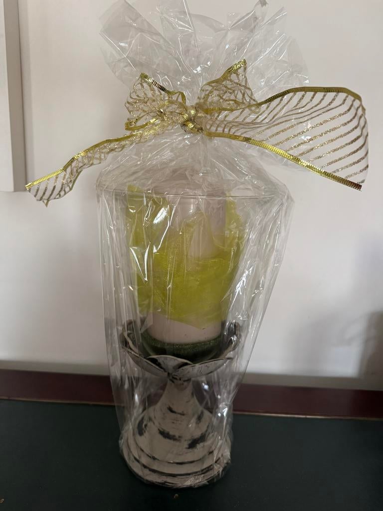 Windlicht met dikke kaars, Ophalen of Verzenden