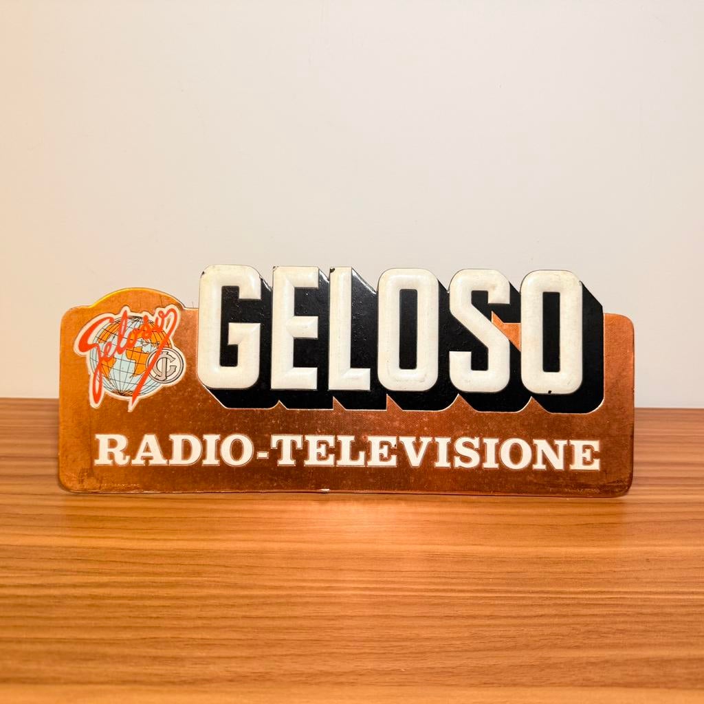 VINTAGE RECLAMEBORD RADIO TV GELOSO ORIGINEEL JAREN ’60, Verzenden, Gebruikt, Reclamebord