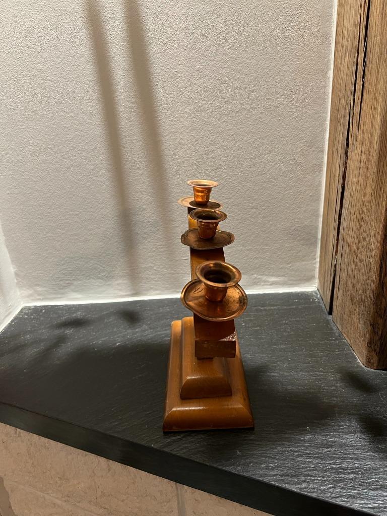 Vintage houten kandelaar, 3 kaarsen, Huis en Inrichting, Bruin, Ophalen of Verzenden, Zo goed als nieuw, Hout