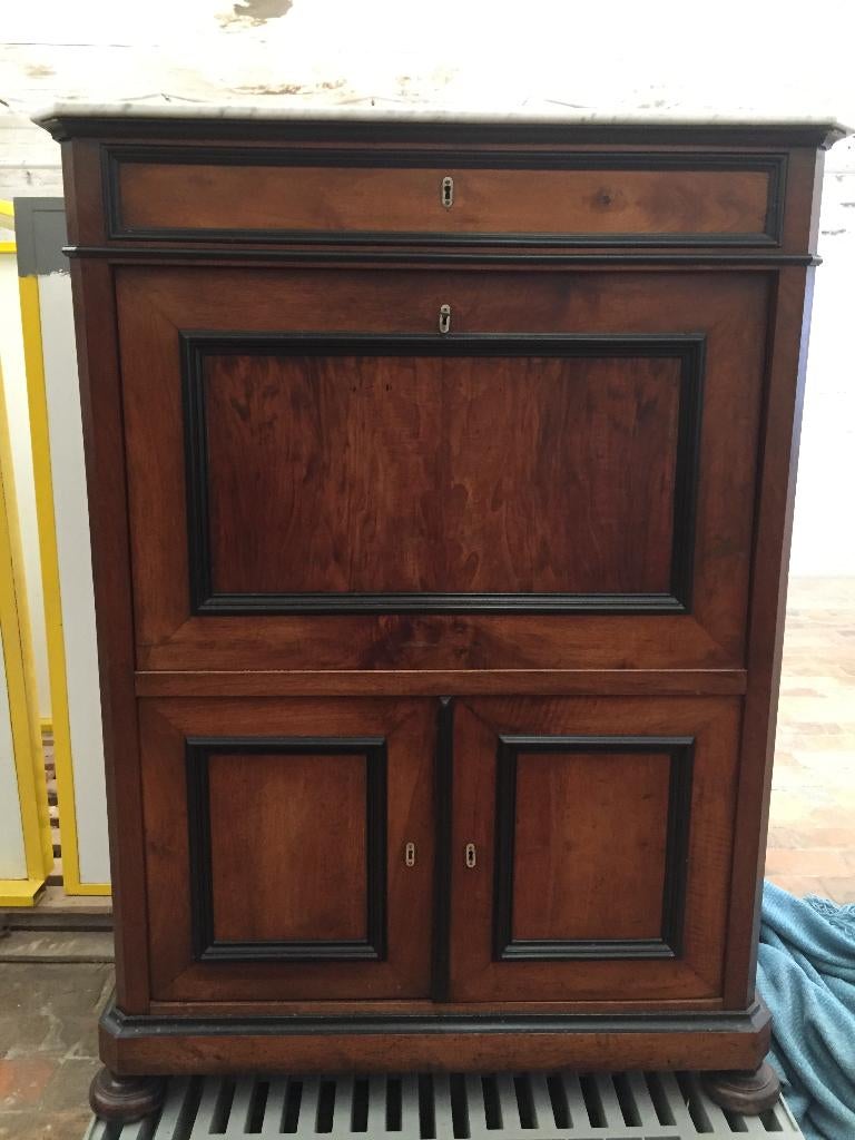 antieke kast - secrétaire met veel vakjes met marmeren blad, Ophalen of Verzenden