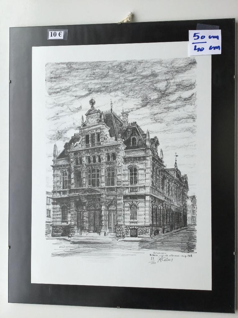 mooie litho van het Tolhuis van Antwerpen van Jef Calus, Antiek en Kunst, Ophalen of Verzenden