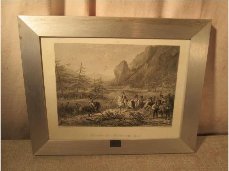 Belle gravure ancienne 'Combat de Mautern et Syrie' - 29x23, Enlèvement ou Envoi