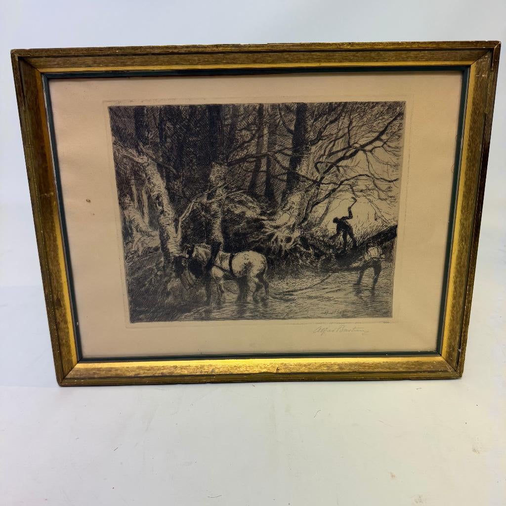 Ets ‘In het bos’ van Alfred Bastien, Antiek en Kunst, Kunst | Etsen en Gravures, Verzenden