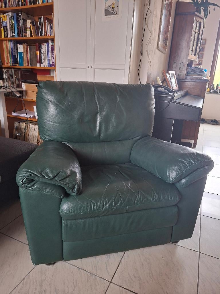 Salon similicuir vert foncé, Maison & Meubles, Enlèvement, Utilisé, Synthétique