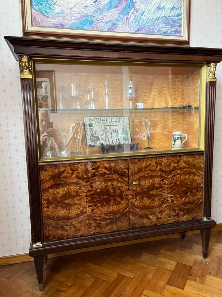 Vitrine Art Déco – bois placage loupe – années 30, Enlèvement