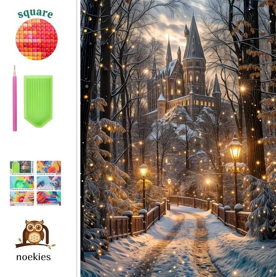 N 55 Diamond Painting château d'hiver 50x40cm (carré), Neuf, Brun, Diamond painting, Autres matériaux