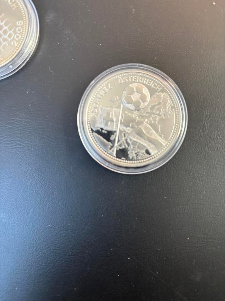 18 verzilverde munten van ek voetbal 2008, Timbres & Monnaies, Monnaies | Belgique, Enlèvement, Plaqué argent, Série