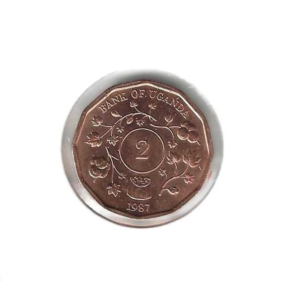 Uganda, 2 Shillings 1987., Ophalen of Verzenden, Overige landen, Losse munt