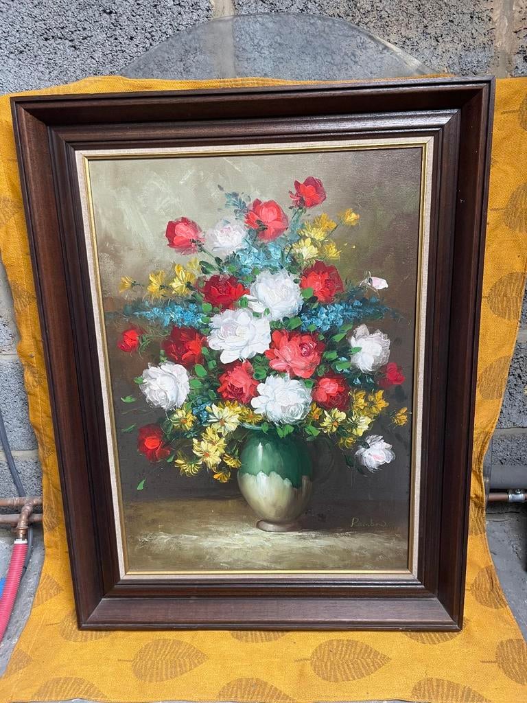 Schilderij met bloemen. Hoogte 85 cm en breedt 65 cm., Antiek en Kunst, Ophalen