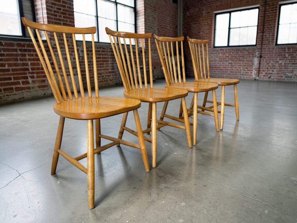 set van 4 vintage houten spijlenstoel / stoelen, Ophalen