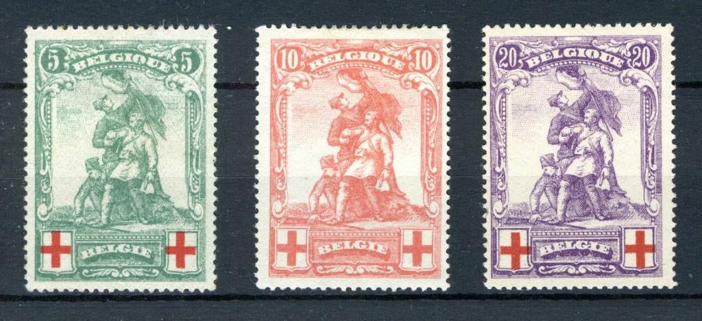 (B) 126/128 MH 1914 - Ten voordele van het Rode Kruis - 3, Spoor van plakker, Ophalen of Verzenden, Postfris, Rode kruis