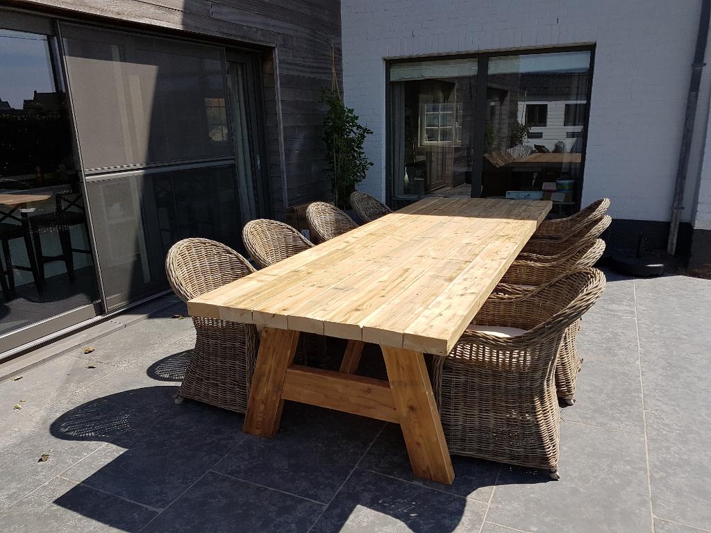 Picknicktafel tuintafel balken sloophout of hardhout op maat, Tuin en Terras, Ophalen of Verzenden, Nieuw, Rechthoekig, Hout
