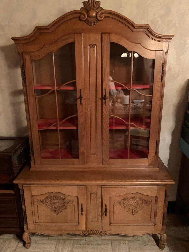 Klassieke vitrinekast / buffetkast, Huis en Inrichting, Kasten | Vitrinekasten, Ophalen, 100 tot 150 cm, Klassiek, Glas