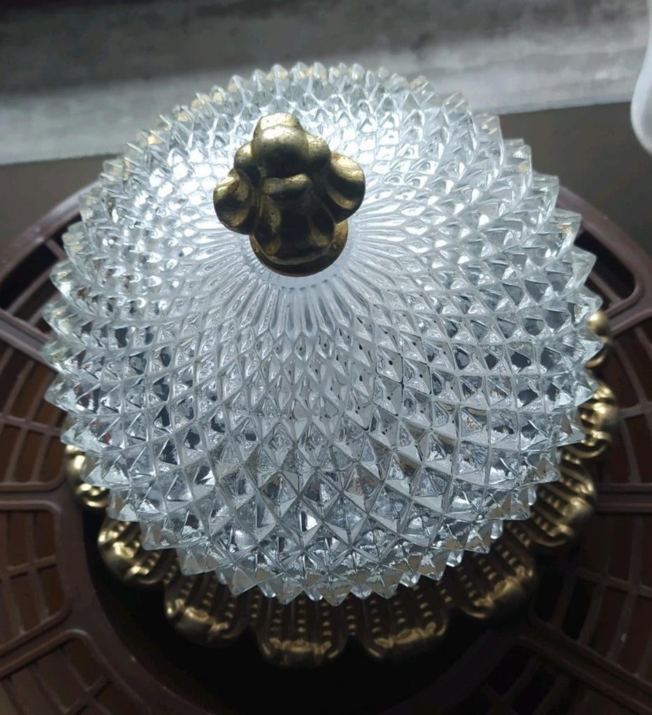 Vintage kristal plafondlamp Glashütte Limburg, +50 jaar oud, Ophalen of Verzenden, Zo goed als nieuw