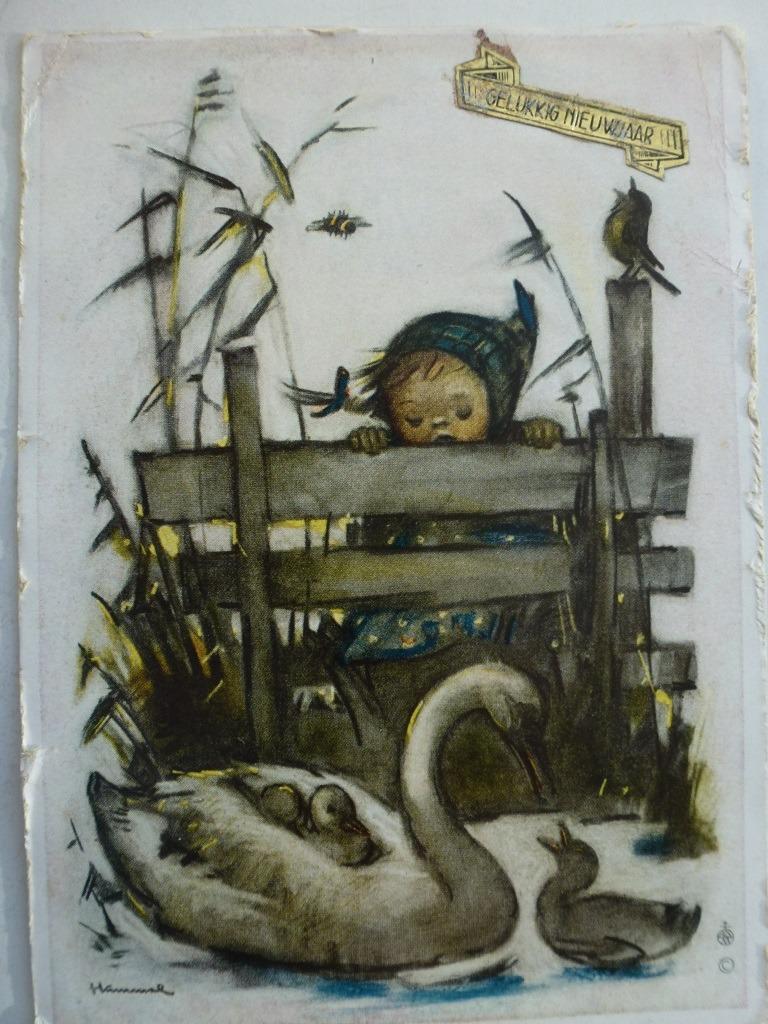 Gelukkig Nieuwjaar oude prentkaart Hümmel nr 5620 beschreven, Verzamelen, Ophalen of Verzenden, 1940 tot 1960, Gelopen, Feest(dag)