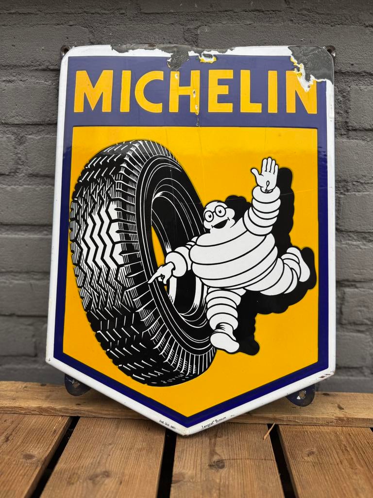 Panneau d'affichage en émail MICHELIN, Collections, Marques & Objets publicitaires, Enlèvement ou Envoi, Utilisé, Panneau publicitaire