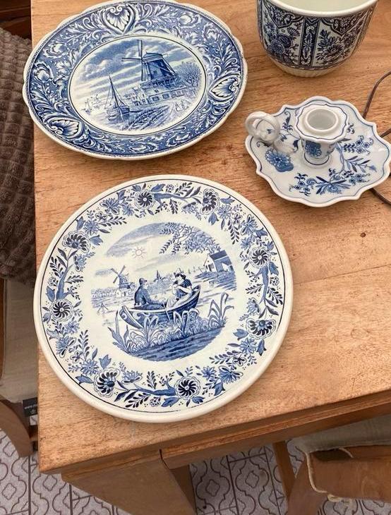 Boch delfts  blauwe borden,kandelaar  # prijzen, Antiquités & Art, Enlèvement