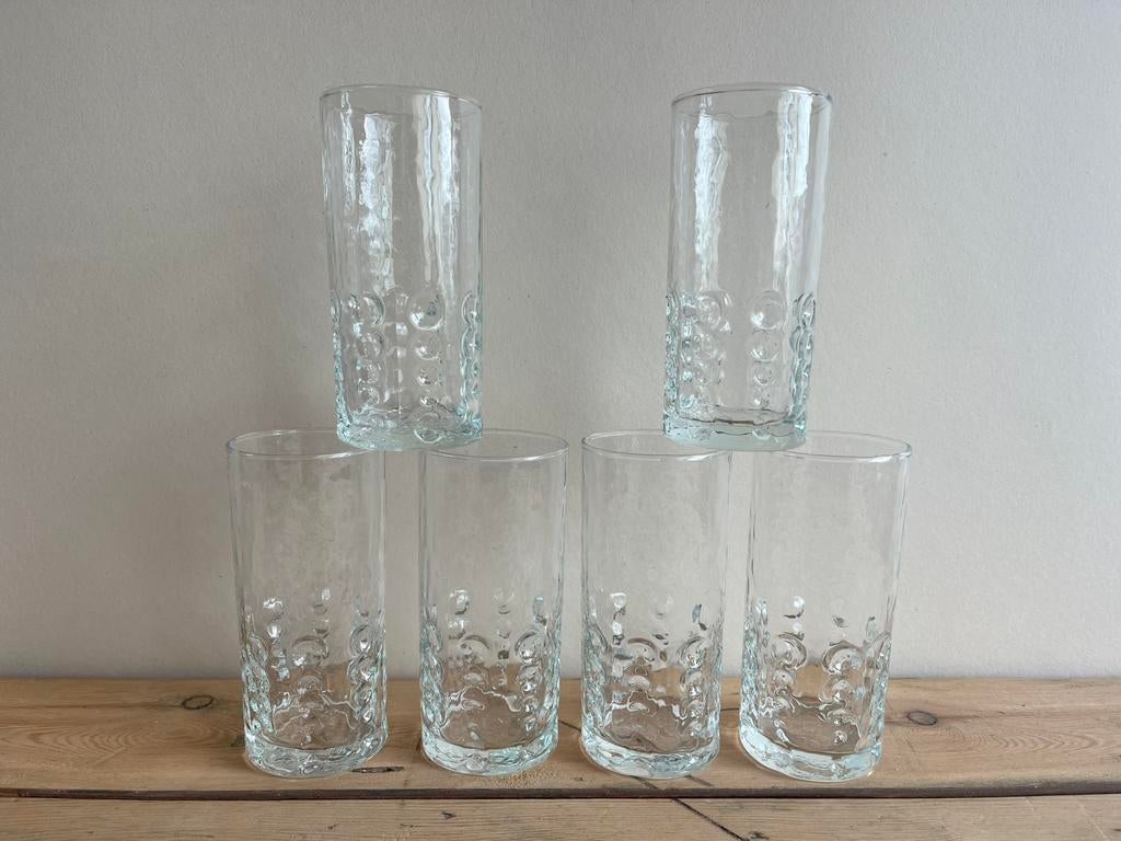 6 verres BP - décoration de bulles en reliëf (1970’s), Antiquités & Art, Enlèvement ou Envoi