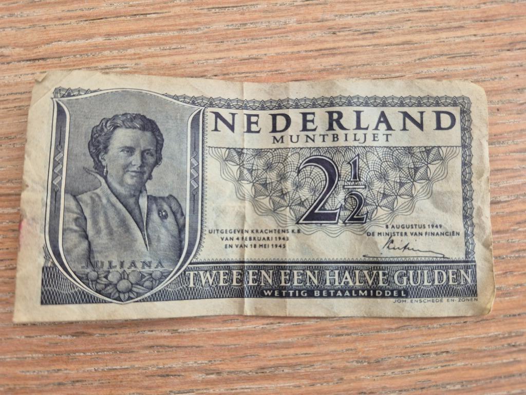 Nederland munt biljet twee en halve gulden, Postzegels en Munten, Ophalen of Verzenden, 2½ gulden