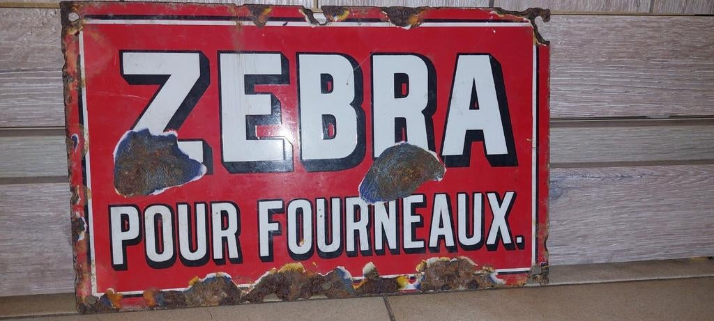Belle plaque émaillée ancienne Zèbre, Collections, Enlèvement ou Envoi, Utilisé, Panneau publicitaire