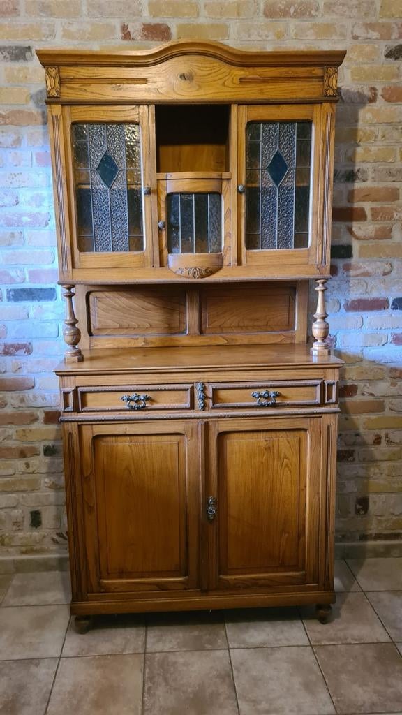 Buffet ancien avec vitrail, Maison & Meubles, Enlèvement, Utilisé, Verre