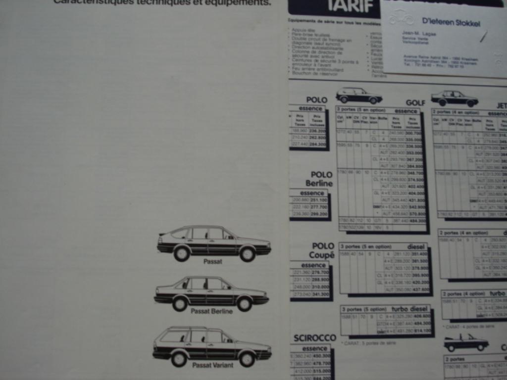 Volkswagen Passat spécifications gamme prix '85 Brochure LOT, Livres, Autos | Brochures & Magazines, Envoi, Utilisé, Volkswagen