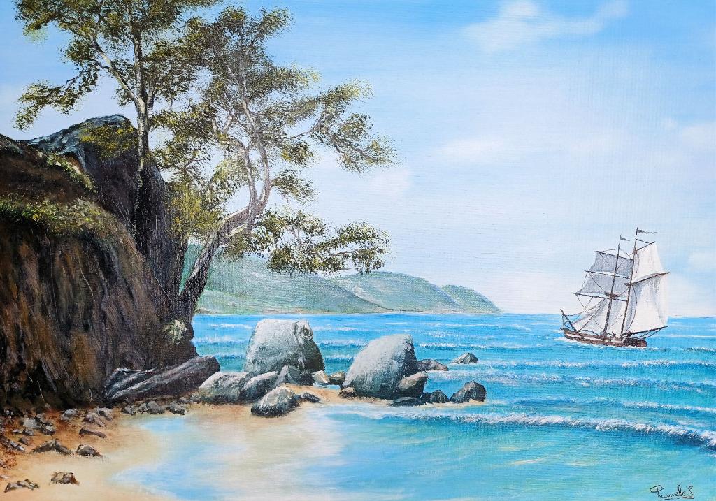 Zeezicht met zeilboot, Enlèvement