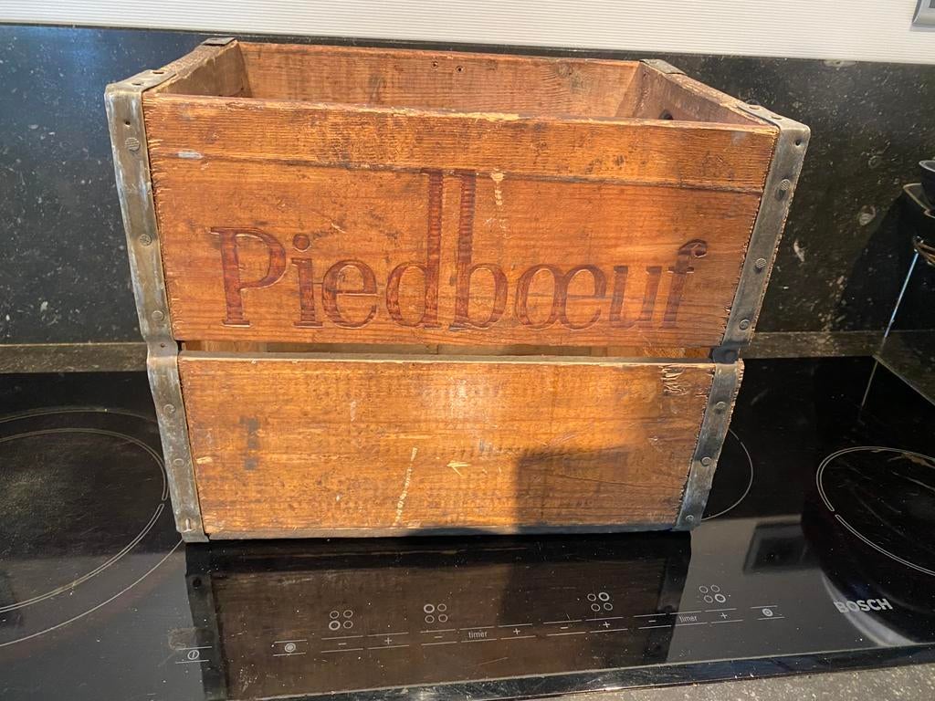 vintage houten bierkrat PIEDBOEUF jupille 1961, Ophalen of Verzenden