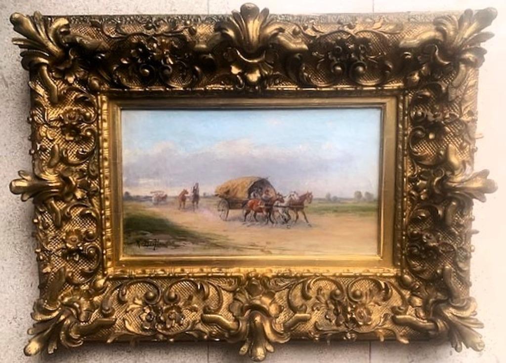 Huifkar met driespan - Anton Rudolf Derfla (Wenen 1849 - ?), Ophalen of Verzenden