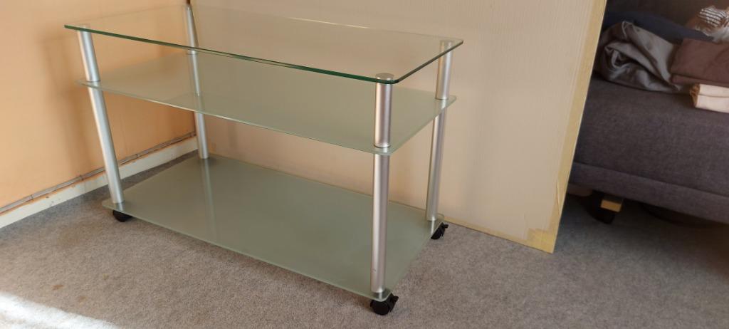 Multifunctionele praktische glazen bijzettafel /tv-meubel op, 75 cm of meer, Rechthoekig, Ophalen, 45 tot 60 cm