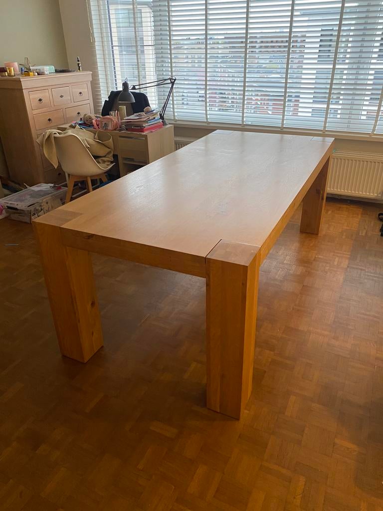 Vol eiken eettafel, Huis en Inrichting, Ophalen, Gebruikt, Eikenhout, Vijf personen of meer