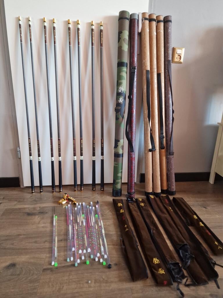 8x Carbon vaste hengels & accessoires | IN ÉÉN KOOP | TEAB, Ophalen, Zo goed als nieuw, Complete set