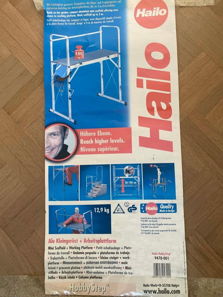 Echafaudage alu + plateforme de travail, Bricolage & Construction, 2 à 4 mètres, Pliable ou rétractable/escamotable, Comme neuf