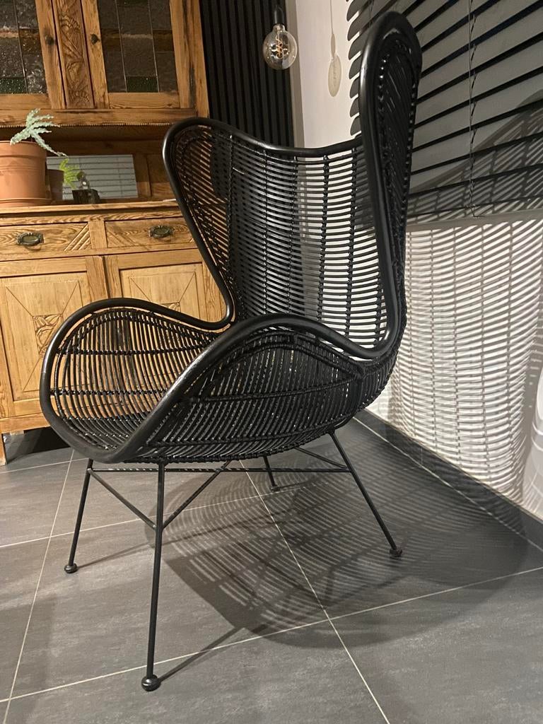 HKliving Rattan Egg Chair Zwart /design stoel, Maison & Meubles, Fauteuils, Moins de 75 cm, Osier ou Rotin, Enlèvement, Utilisé