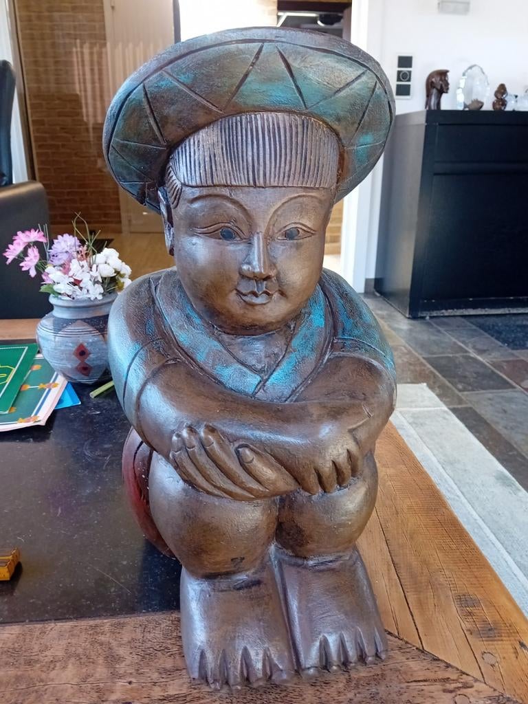 Houten beeld 40 cm, Enlèvement, Comme neuf